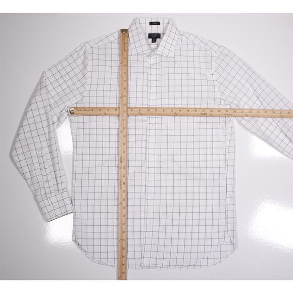 J Crew Mens Ludlow Slim White Navy Checkered Cotton Dress Shirt 15.5-34 - Picture 4 of 7